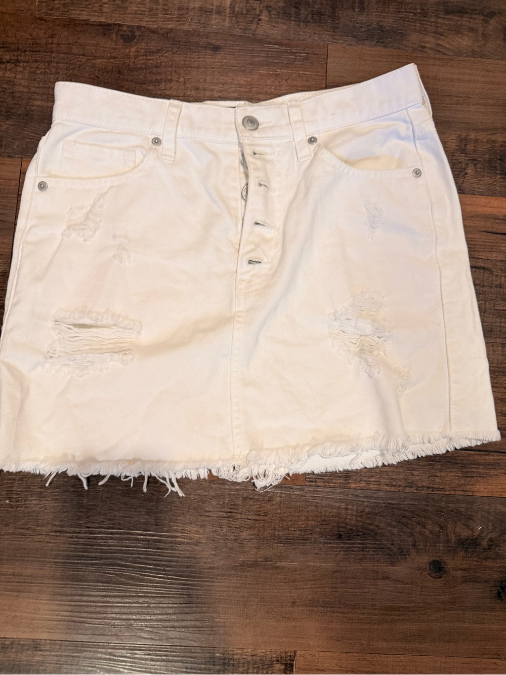 Aeropostale White Distressed Denim Midi Skirt